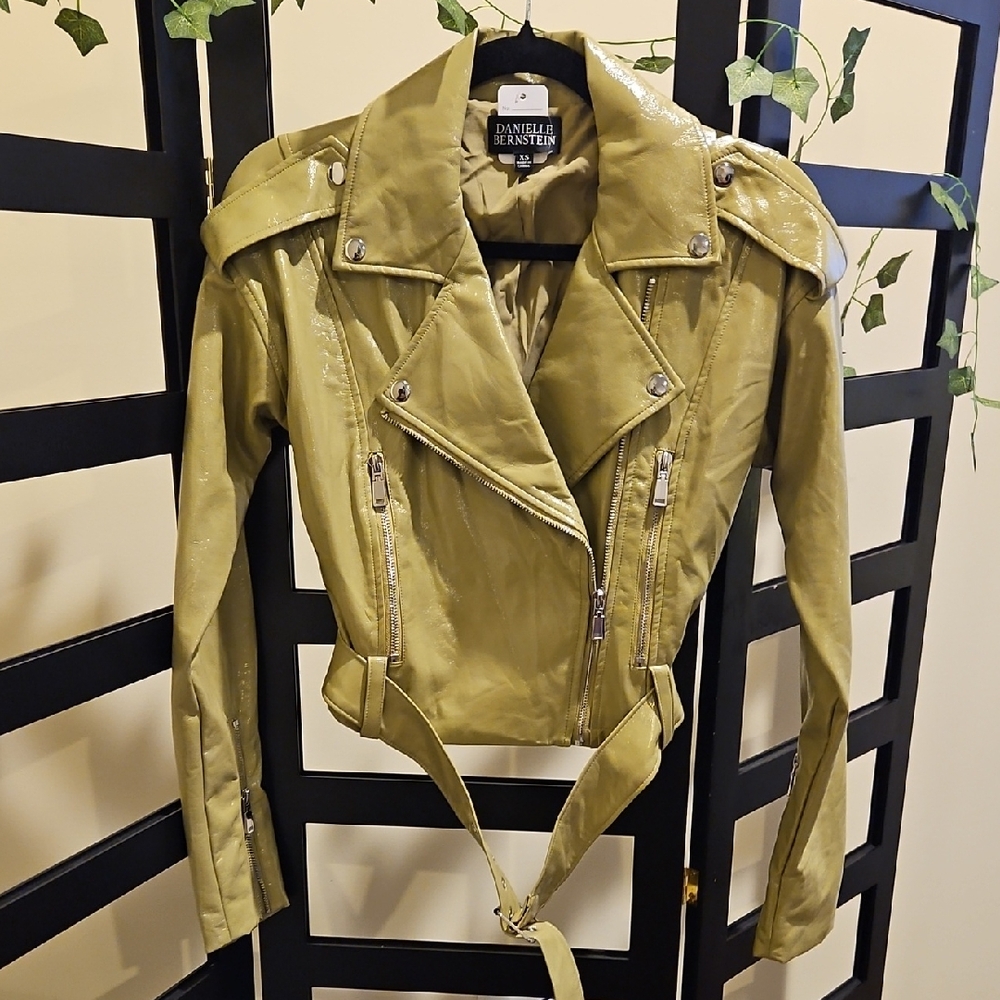 DANIELLE BERNSTEIN Olive Leather Jacket - image 1